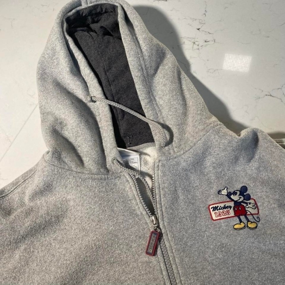 Disney Store Mickey Mouse 1928 Gray Zip Hoodie Sweatshirt XL‎ Fleece Lined